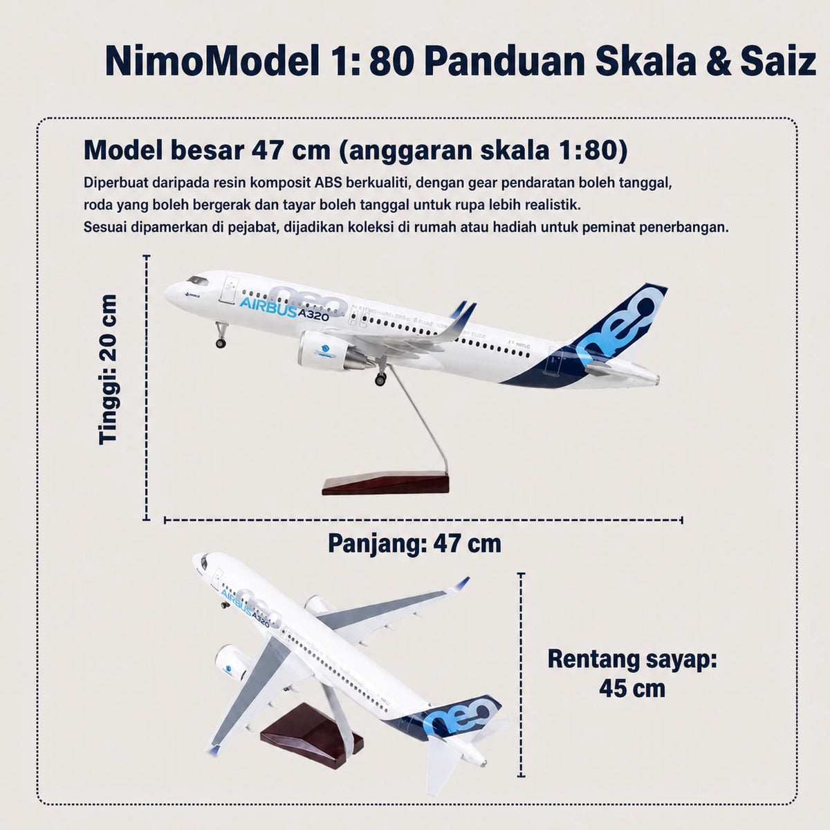 Model Prototaip Airbus A320neo Skala 1:80