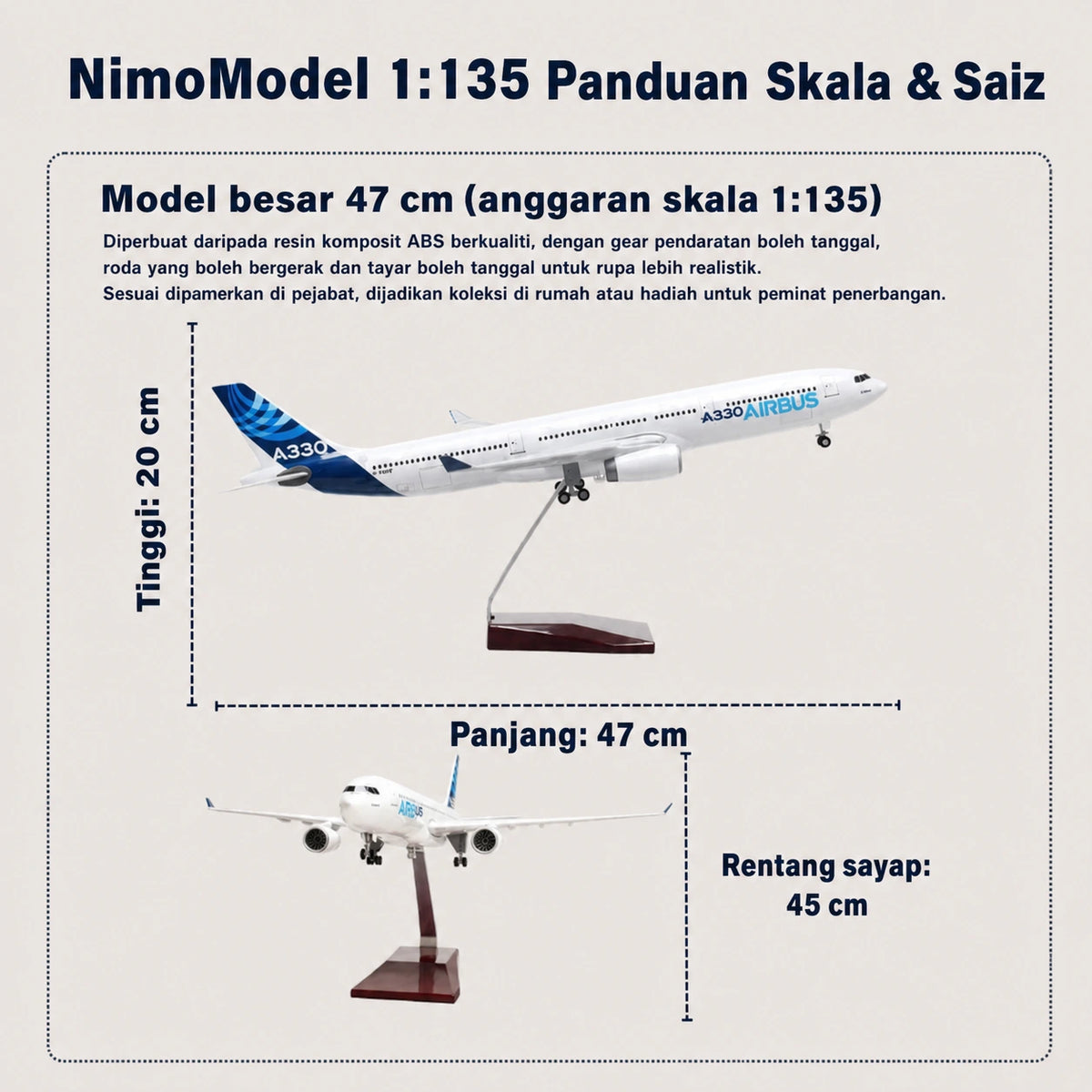 Model Prototaip Airbus A330 Skala 1:135