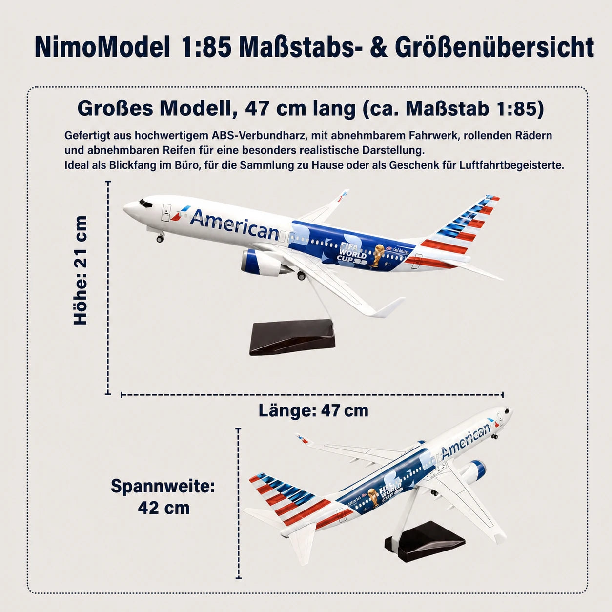 American Airlines Boeing 737 – FIFA-Weltmeisterschaft Edition – Modell im Maßstab 1:85