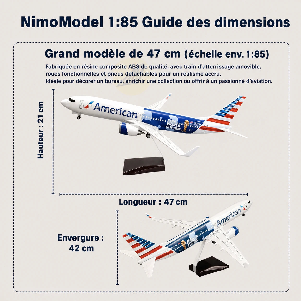 Maquette Boeing 737 d’American Airlines – édition Coupe du Monde de la FIFA à l’échelle 1:85