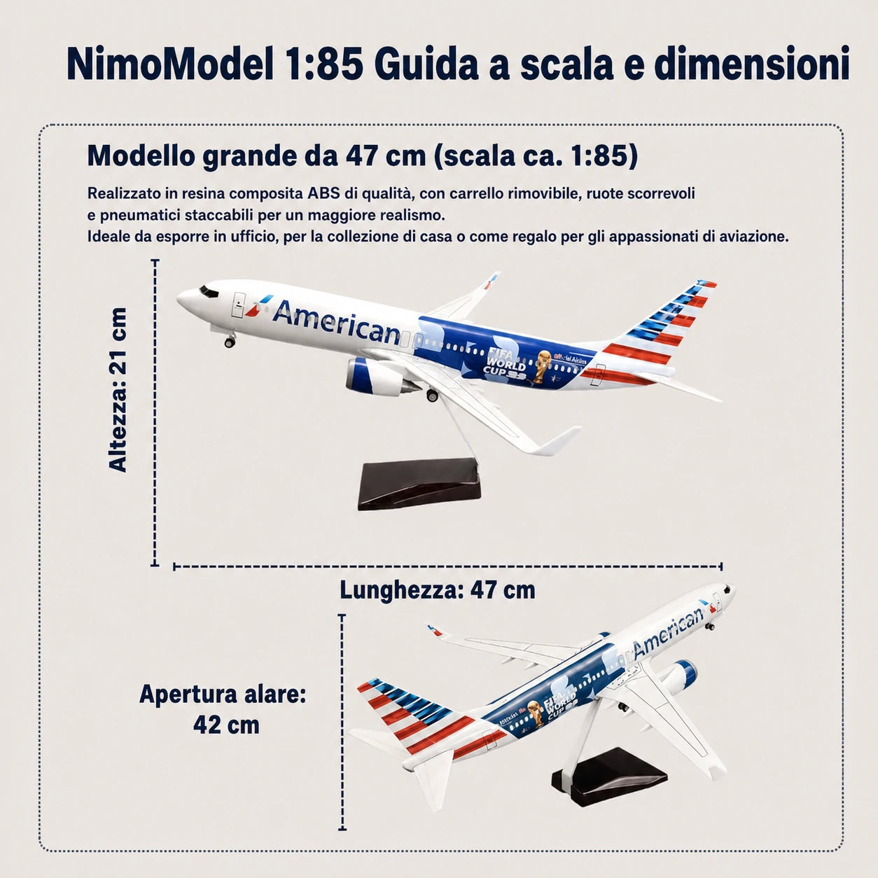 Modellino Boeing 737 American Airlines – edizione Coppa del Mondo FIFA in scala 1:85