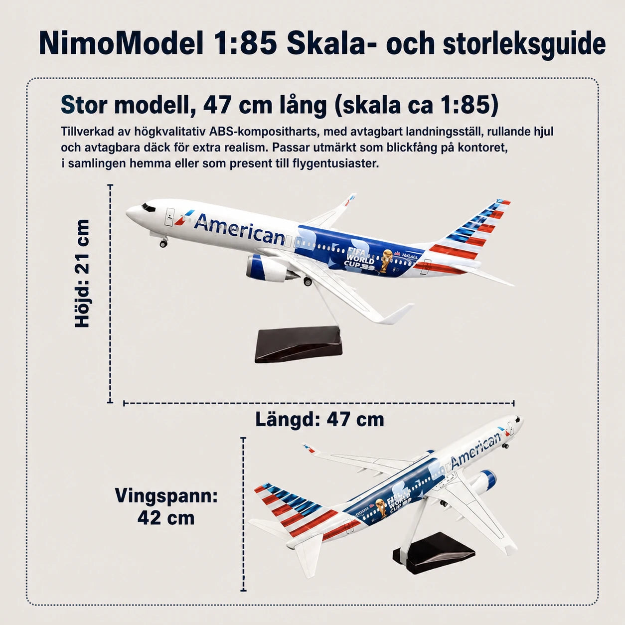 Modell av American Airlines Boeing 737 – FIFA-VM-utgåva i skala 1:85