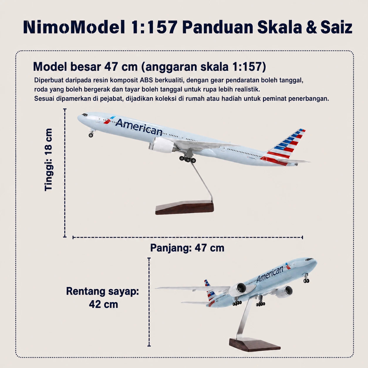 Model American Airlines Boeing 777 Skala 1:157