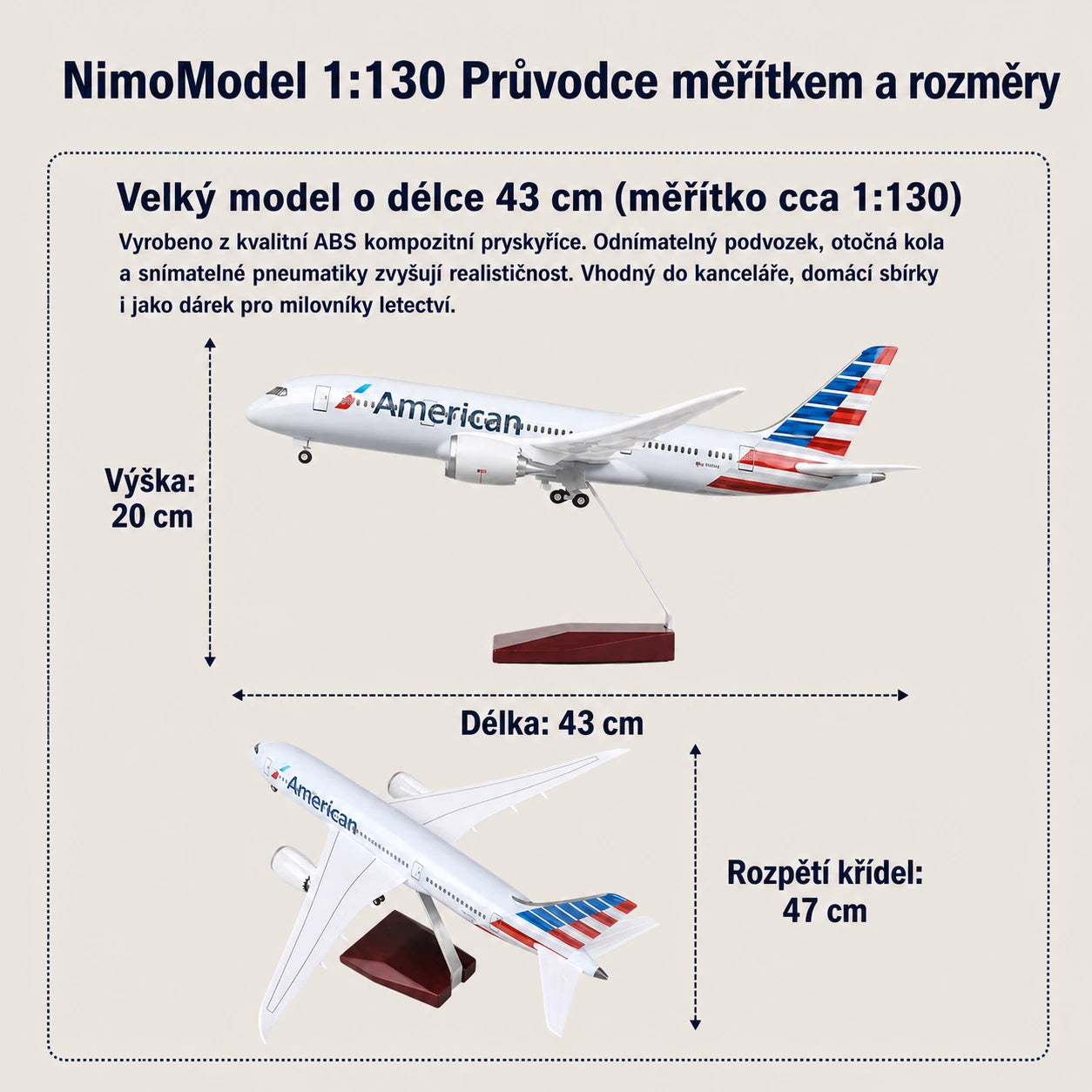 Model American Airlines Boeing 787 Dreamliner v měřítku 1:130