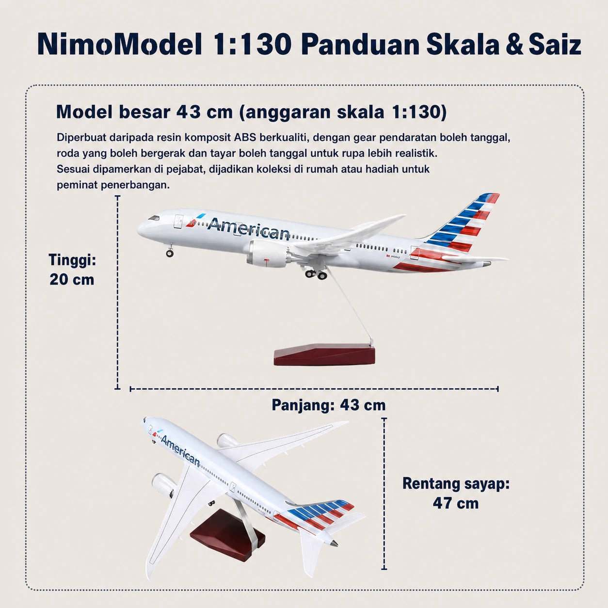 Model American Airlines Boeing 787 Dreamliner Skala 1:130