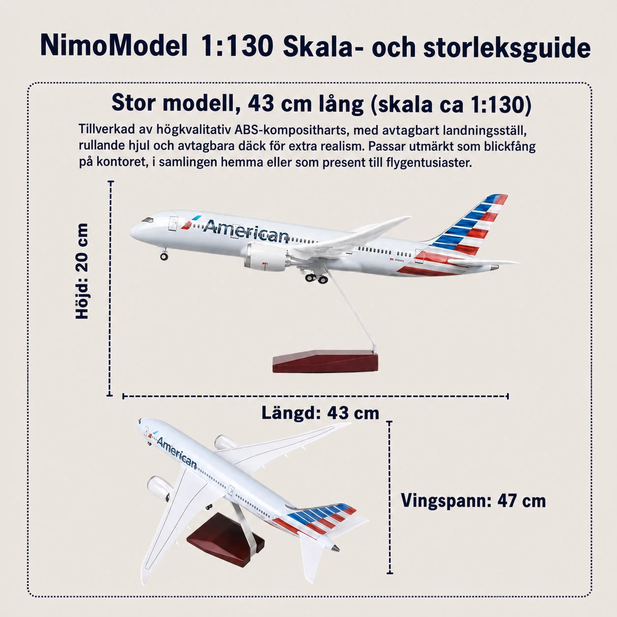 Modell av American Airlines Boeing 787 Dreamliner i skala 1:130