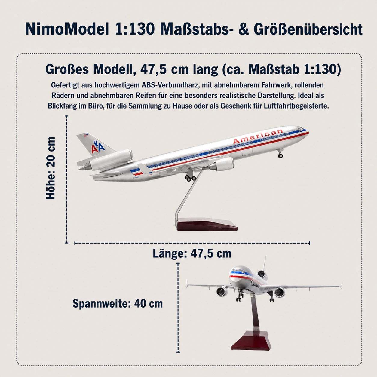 American Airlines McDonnell Douglas MD-11 Modell im Maßstab 1:130