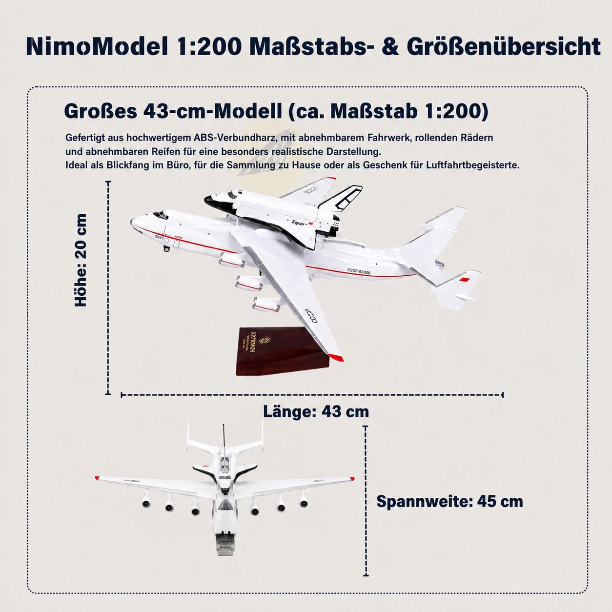 Antonov An-225 Mriya with Buran Space Shuttle Modell im Maßstab 1:200