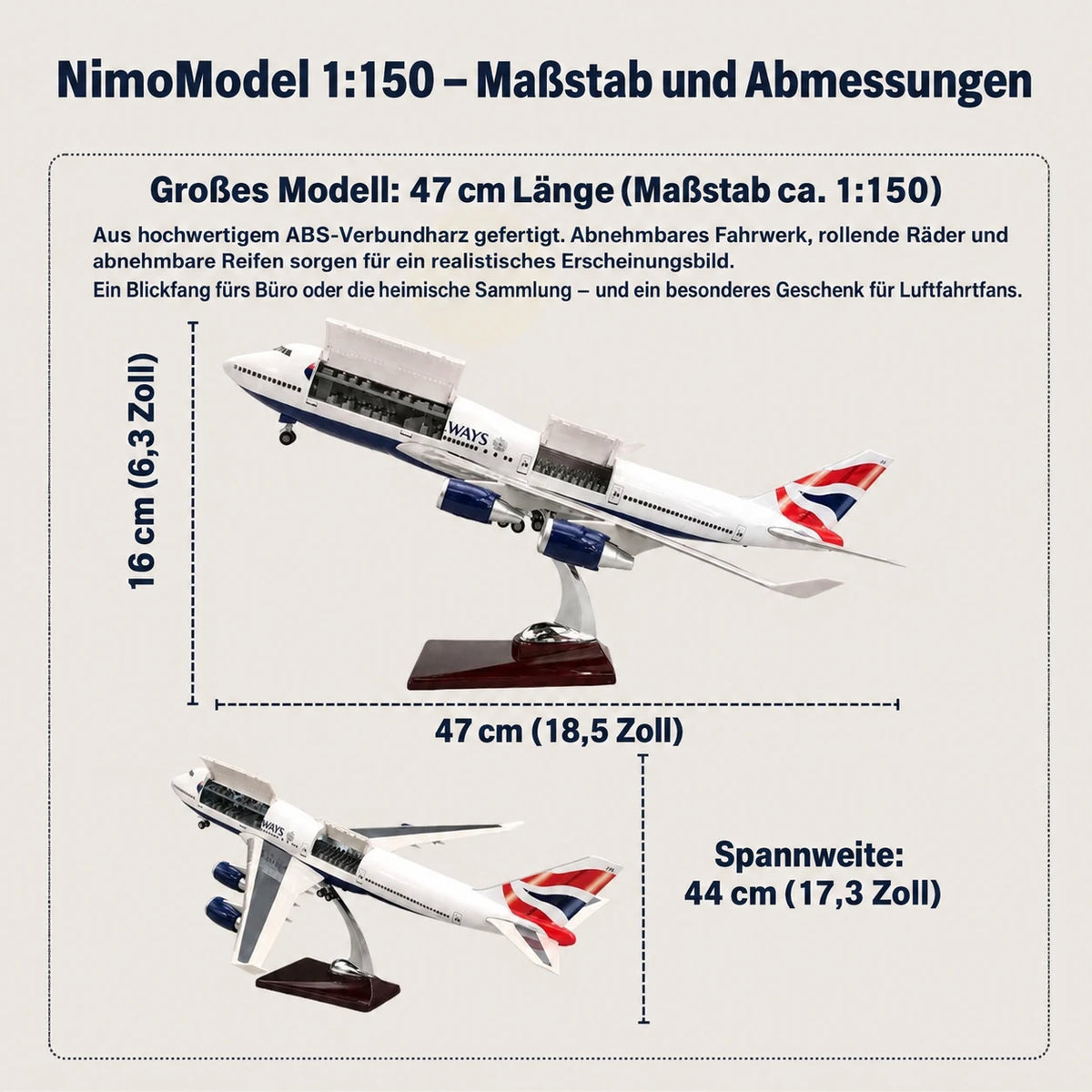British Airways Boeing 747 Modell im Maßstab 1:150