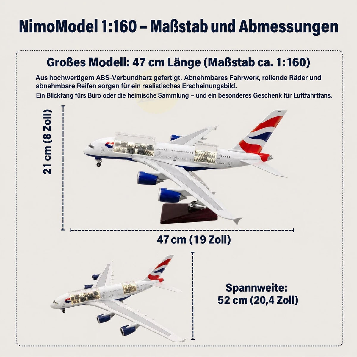 British Airways Airbus A380 Modell im Maßstab 1:160