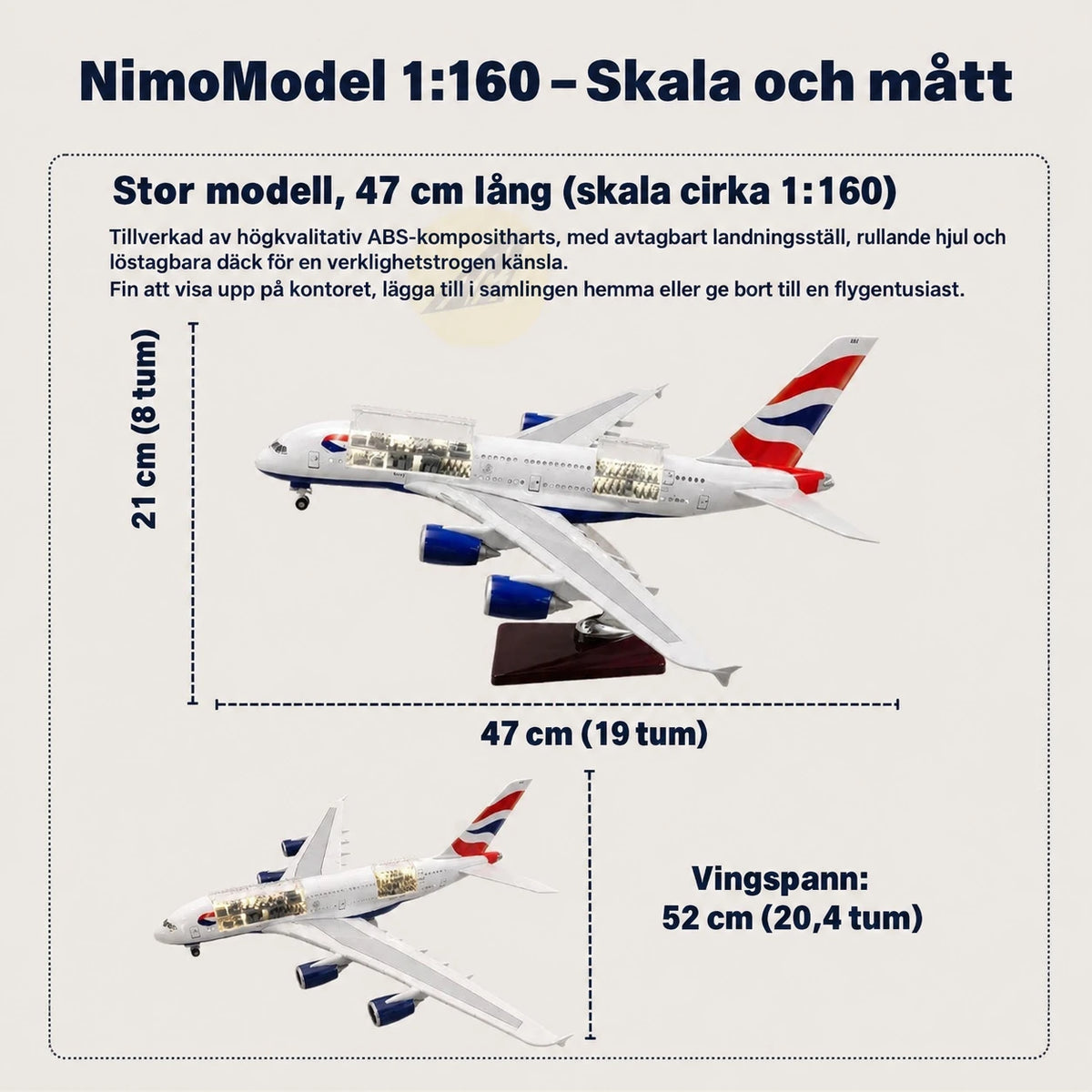 British Airways Airbus A380-modell i skala 1:160