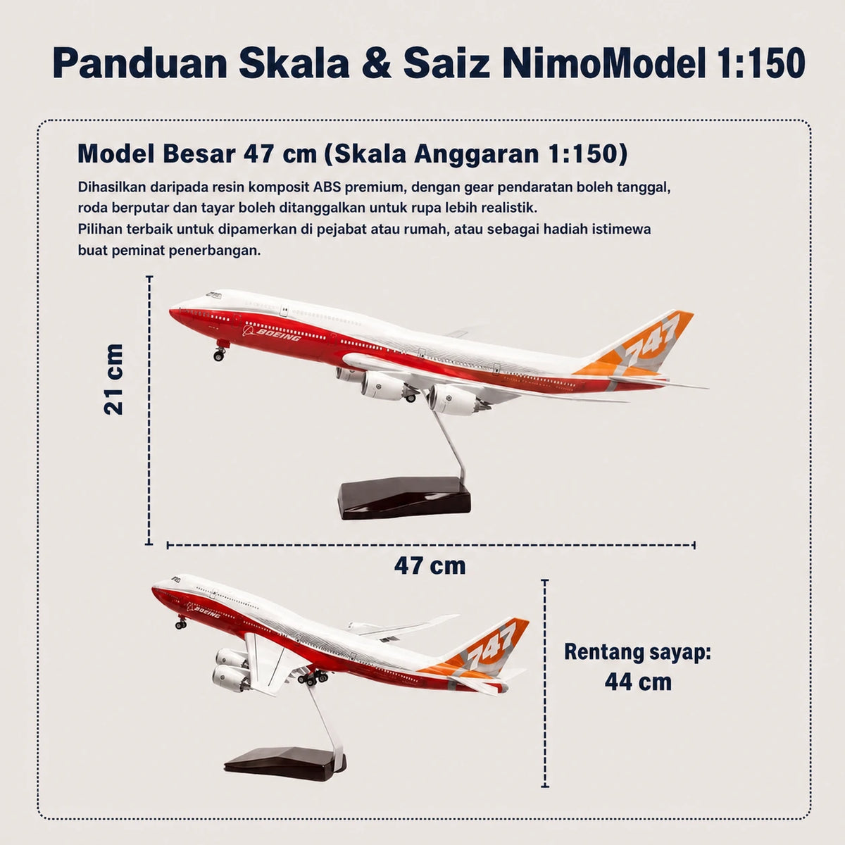 Model Prototaip Boeing 747-8 Intercontinental Skala 1:150