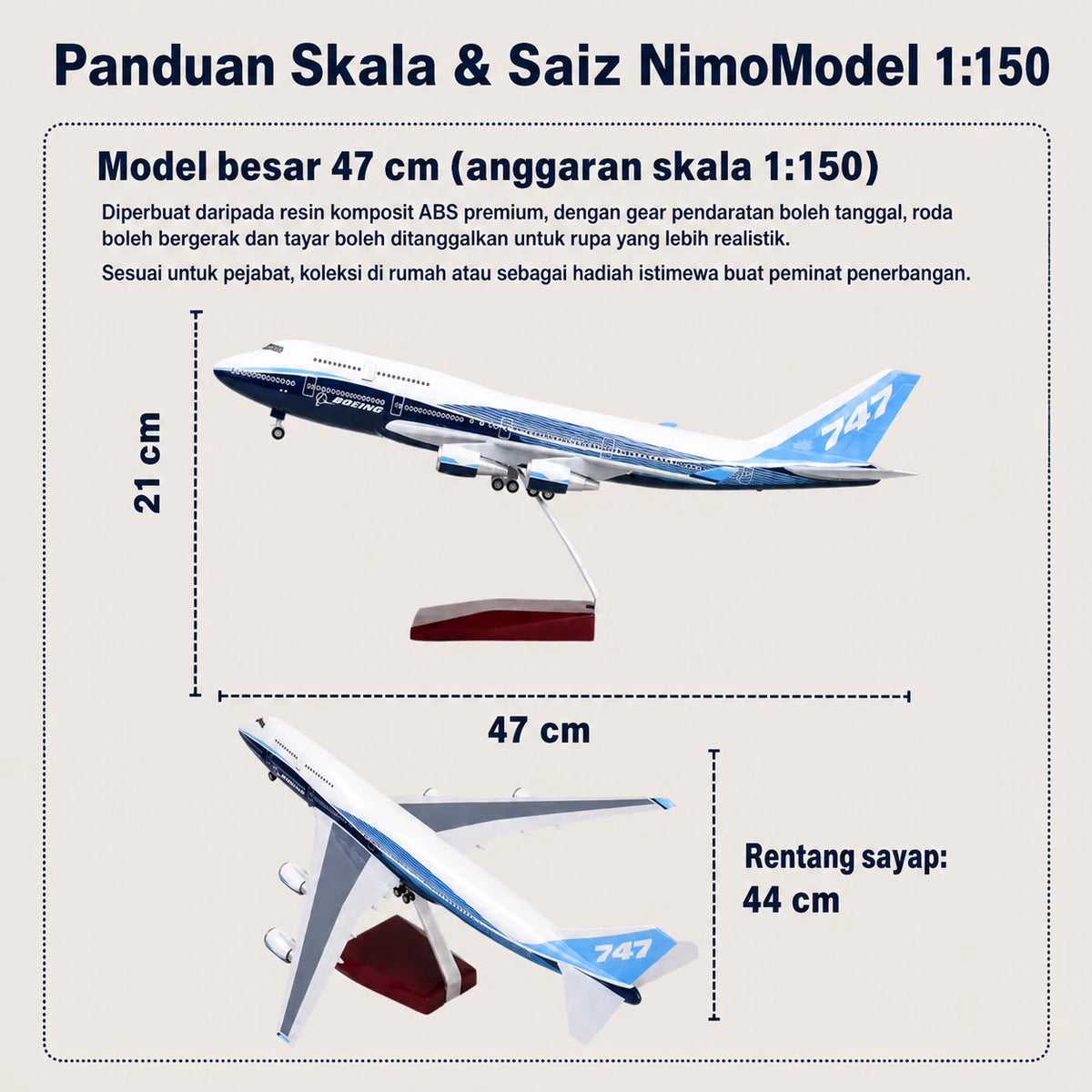 Model Prototaip Boeing 747 Skala 1:150