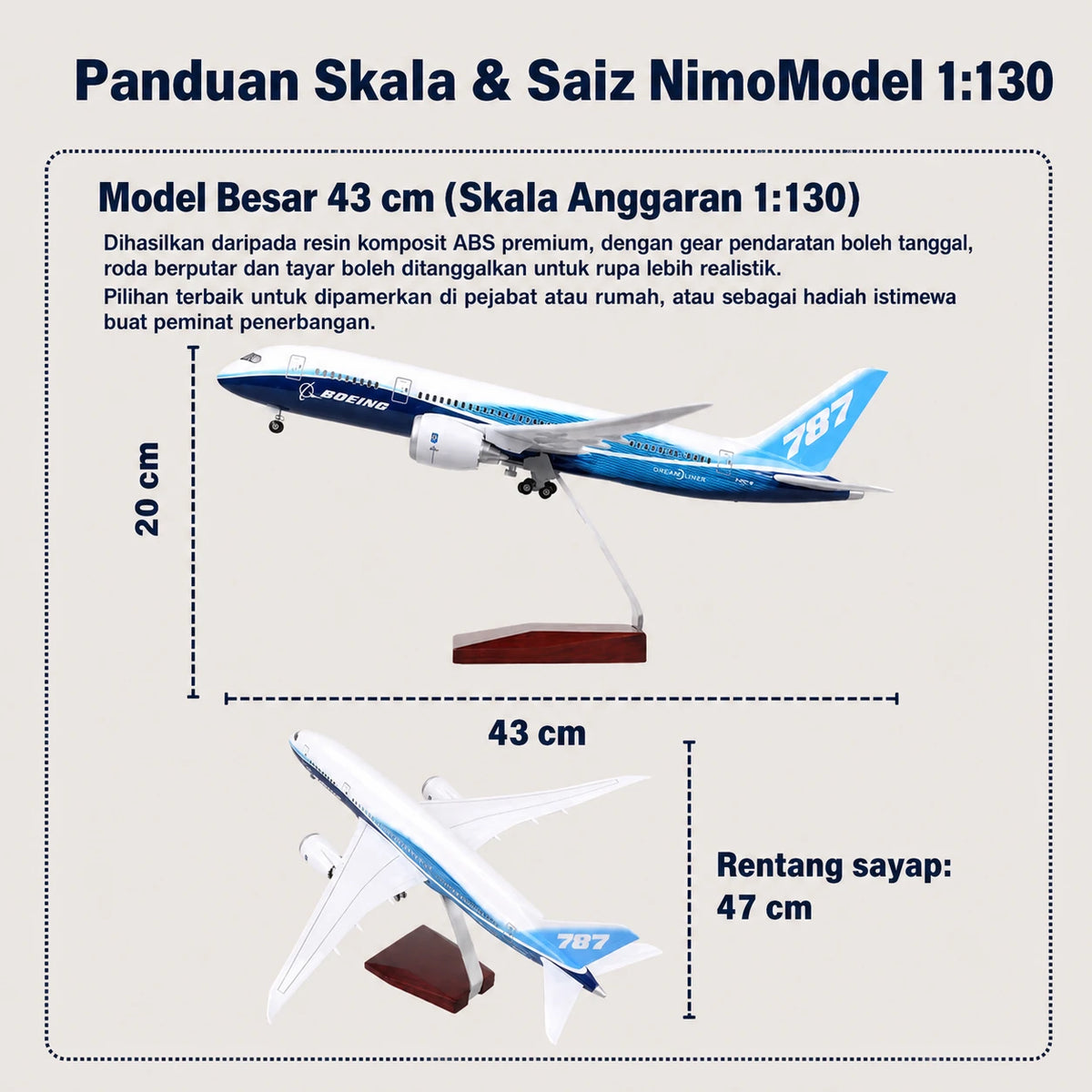 Model Prototaip Boeing 787 Dreamliner Skala 1:130