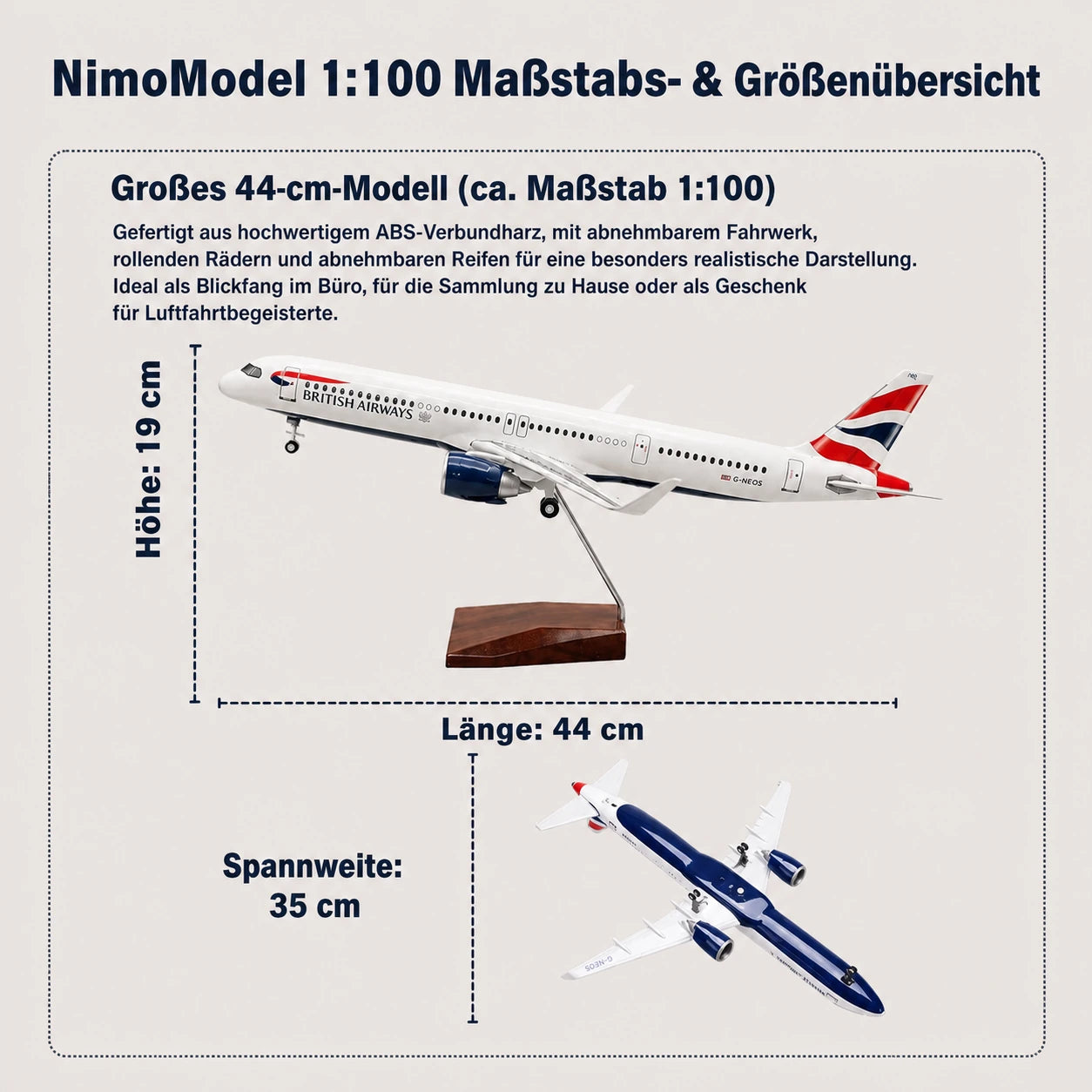 British Airways Airbus A321neo Modell im Maßstab 1:100