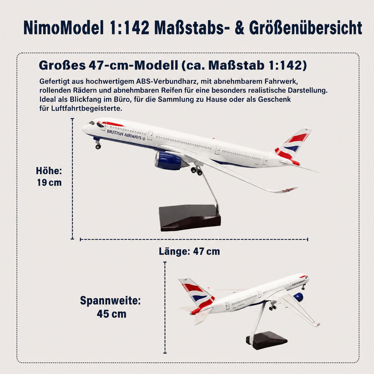 British Airways Airbus A350-1000 Modell im Maßstab 1:142