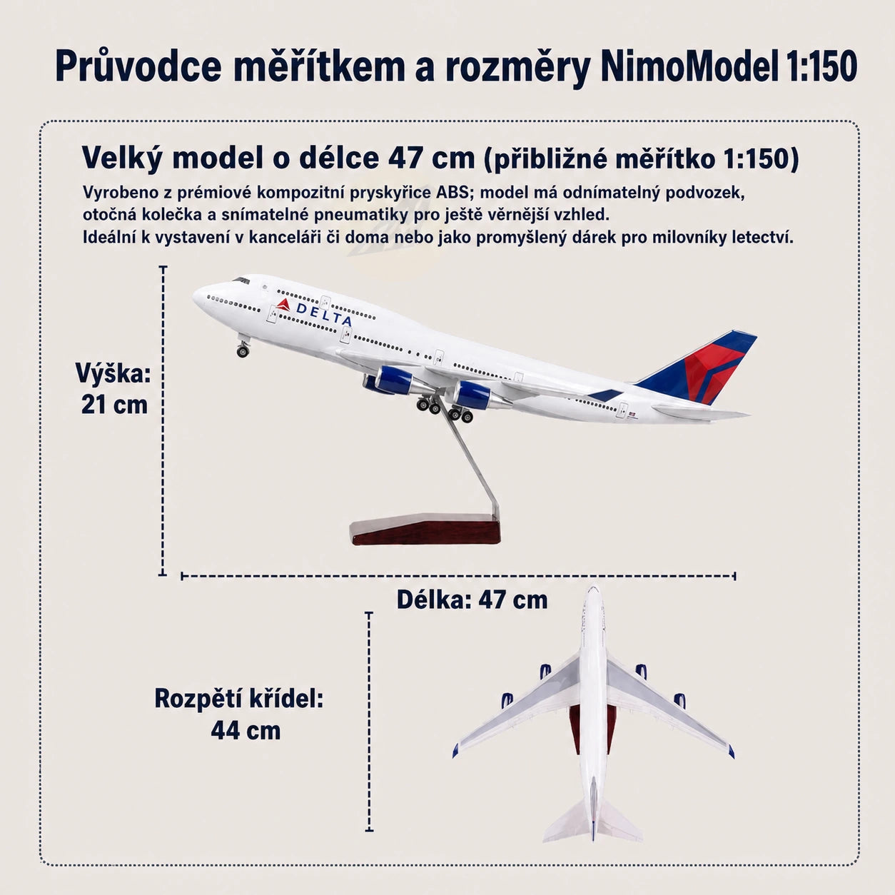 Model Delta Air Lines Boeing 747 v měřítku 1:150