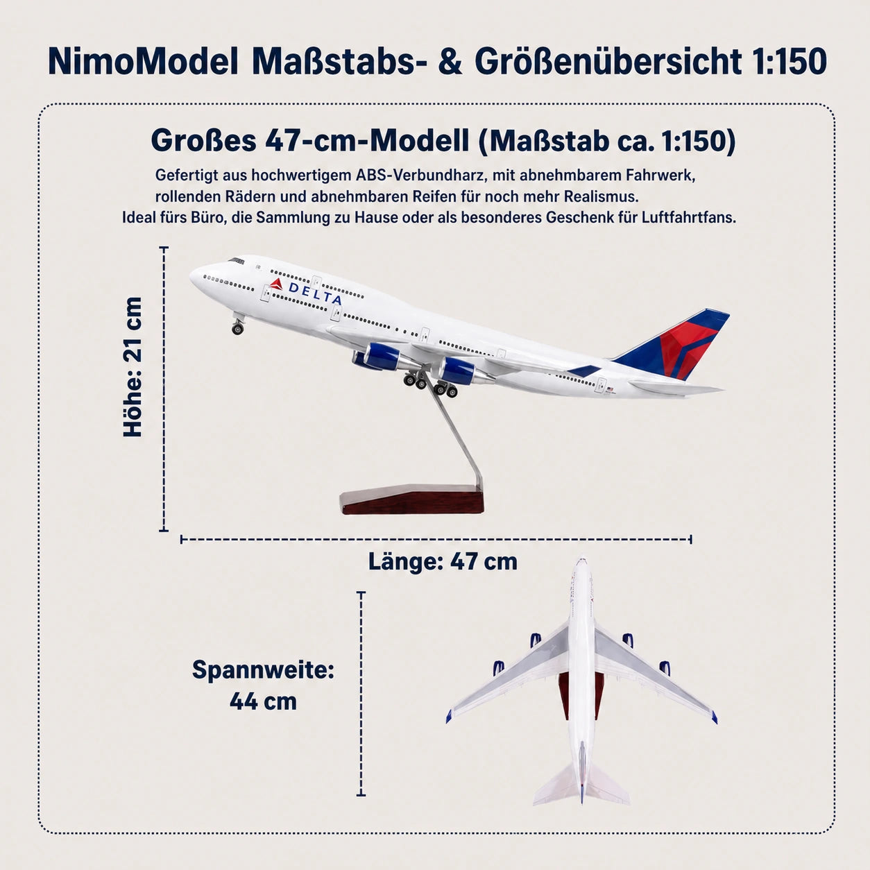 Delta Air Lines Boeing 747 – Modell im Maßstab 1:150