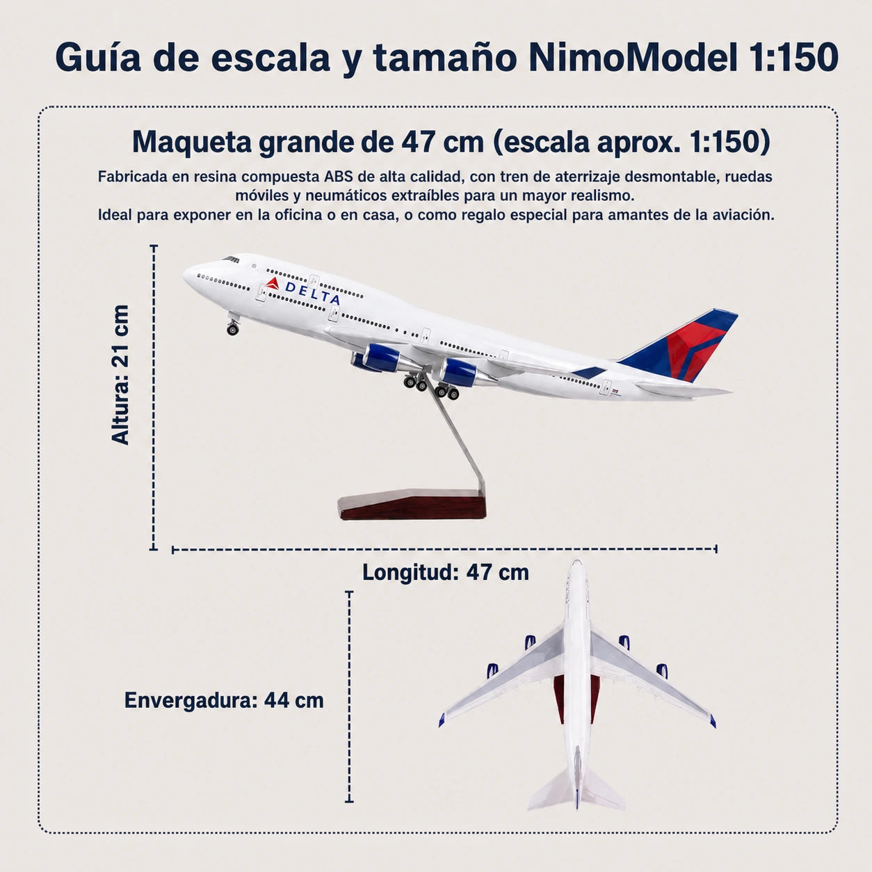 Maqueta Boeing 747 de Delta Air Lines a escala 1:150