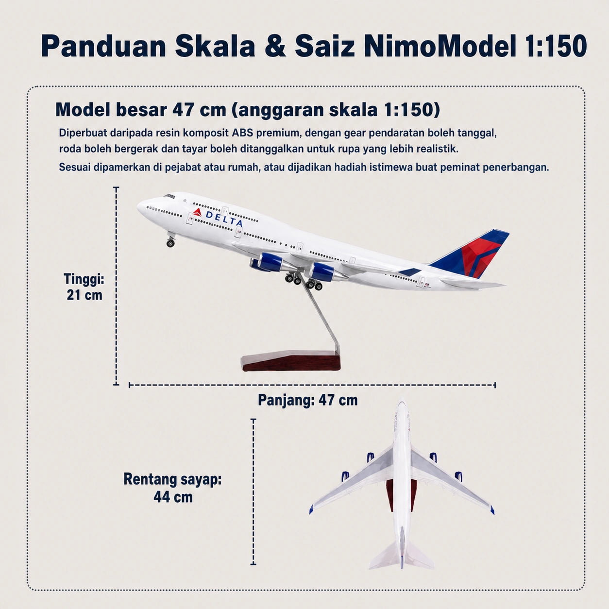 Model Delta Air Lines Boeing 747 Skala 1:150