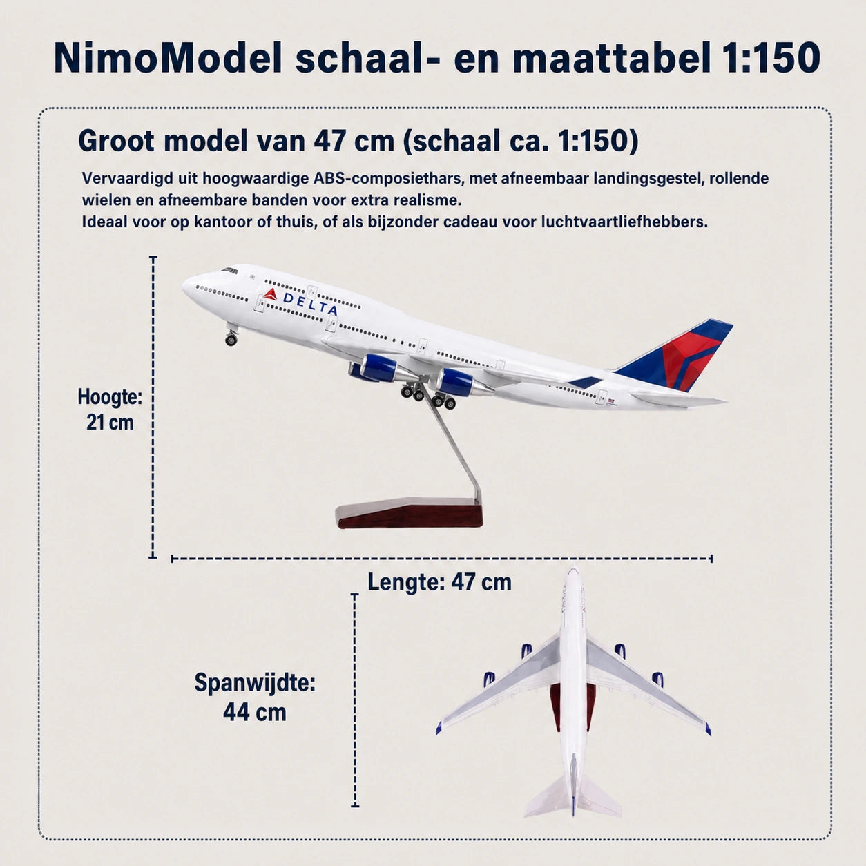 Schaalmodel Delta Air Lines Boeing 747 1:150