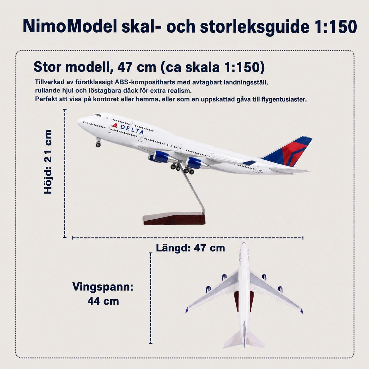 Modell av Delta Air Lines Boeing 747 i skala 1:150