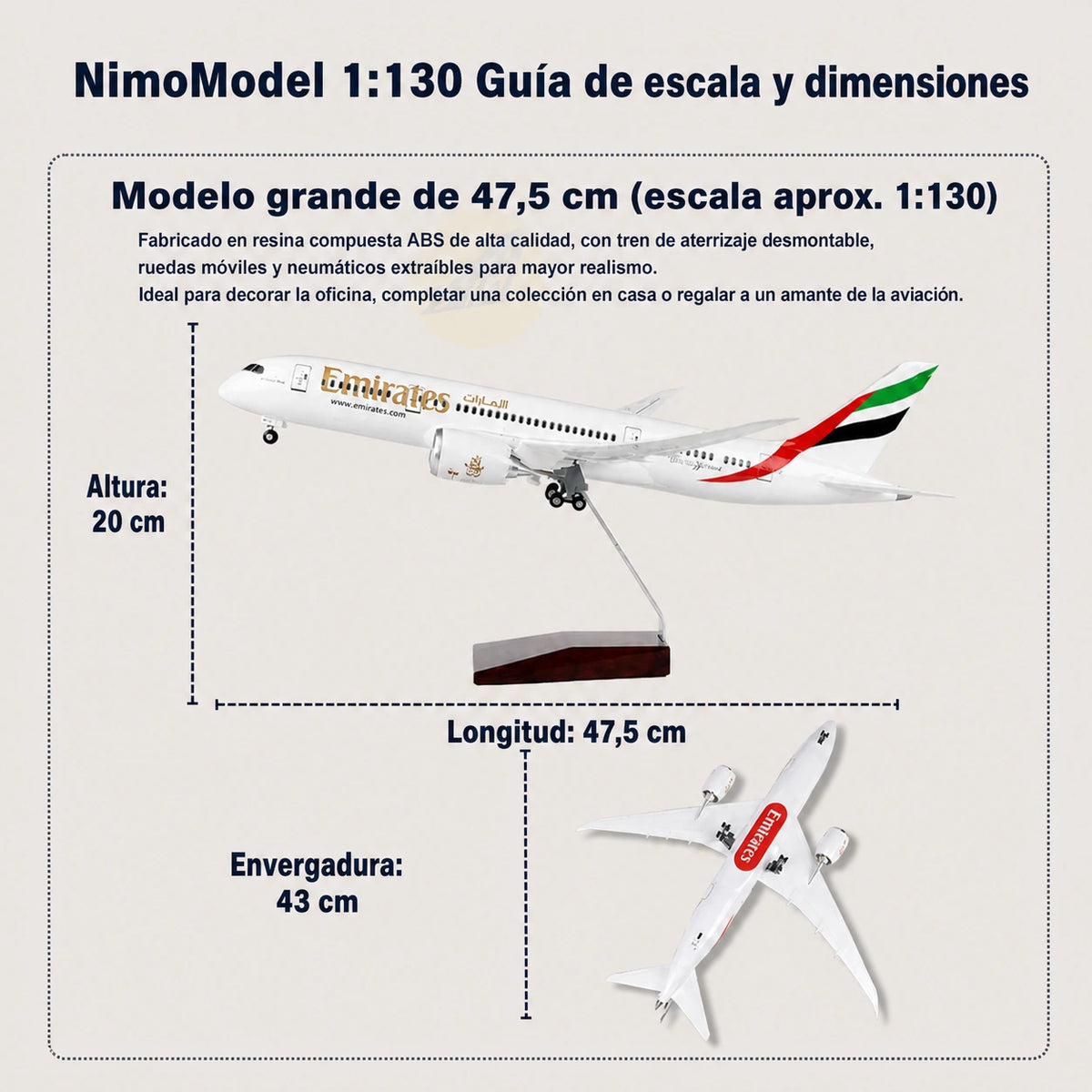 Modelo Emirates Boeing 787 a escala 1:130