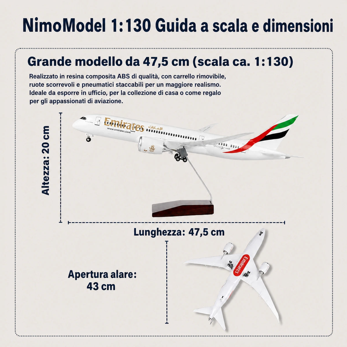 Modello Emirates Boeing 787 in scala 1:130