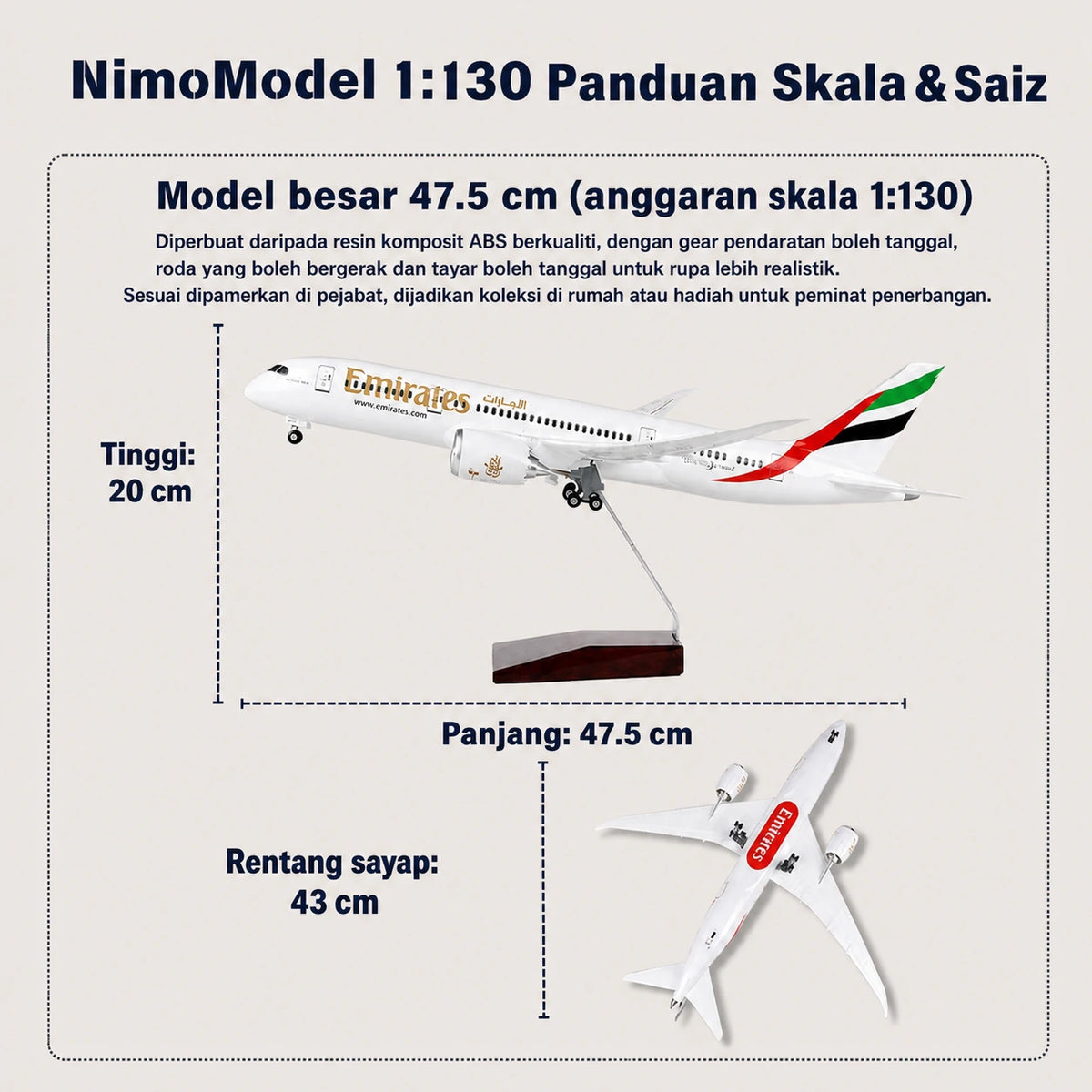 Model Emirates Boeing 787 Skala 1:130
