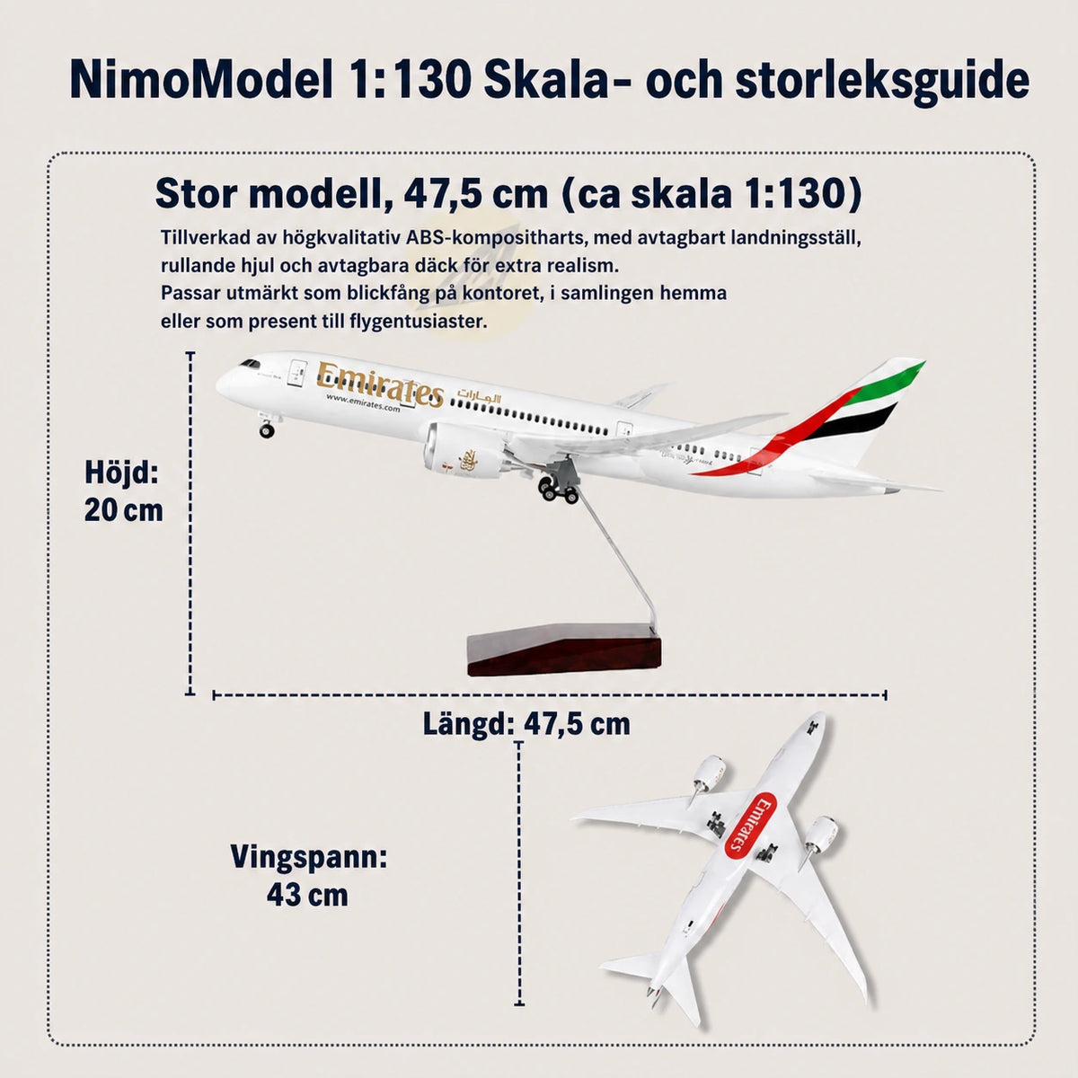 Emirates Boeing 787-modell i skala 1:130