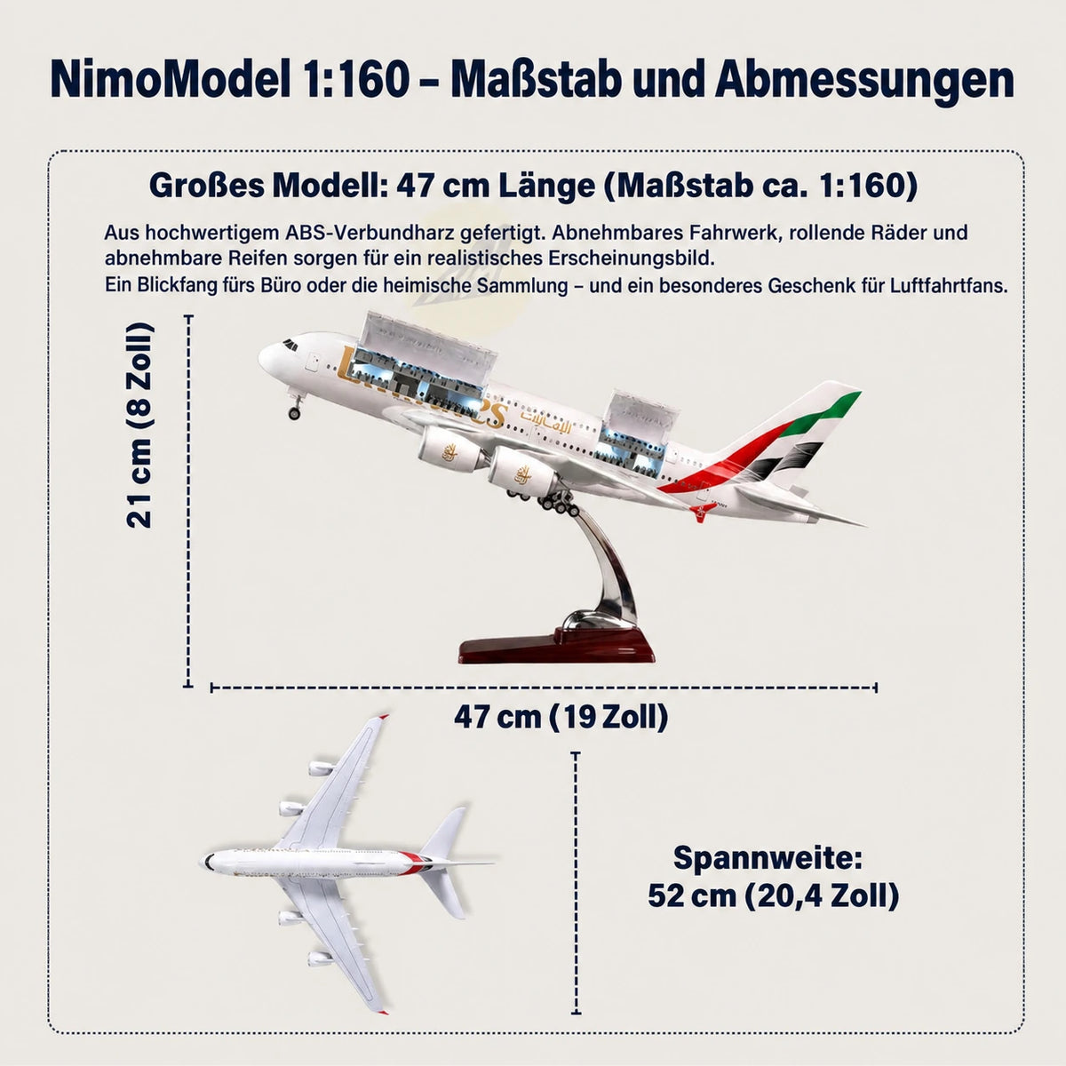 Emirates Airbus A380 Modell im Maßstab 1:160