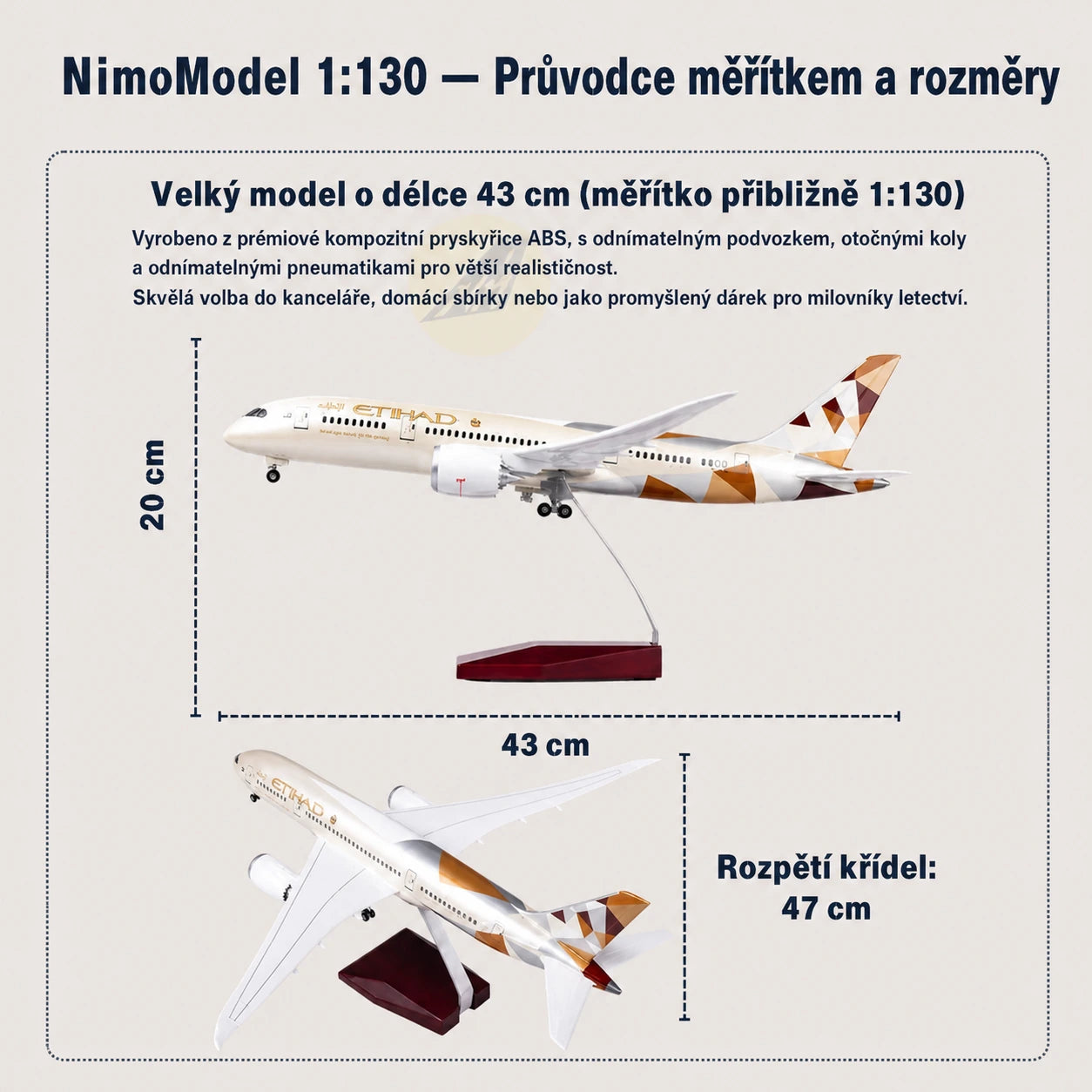 Model Etihad Airways Boeing 787-9 Dreamliner v měřítku 1:130
