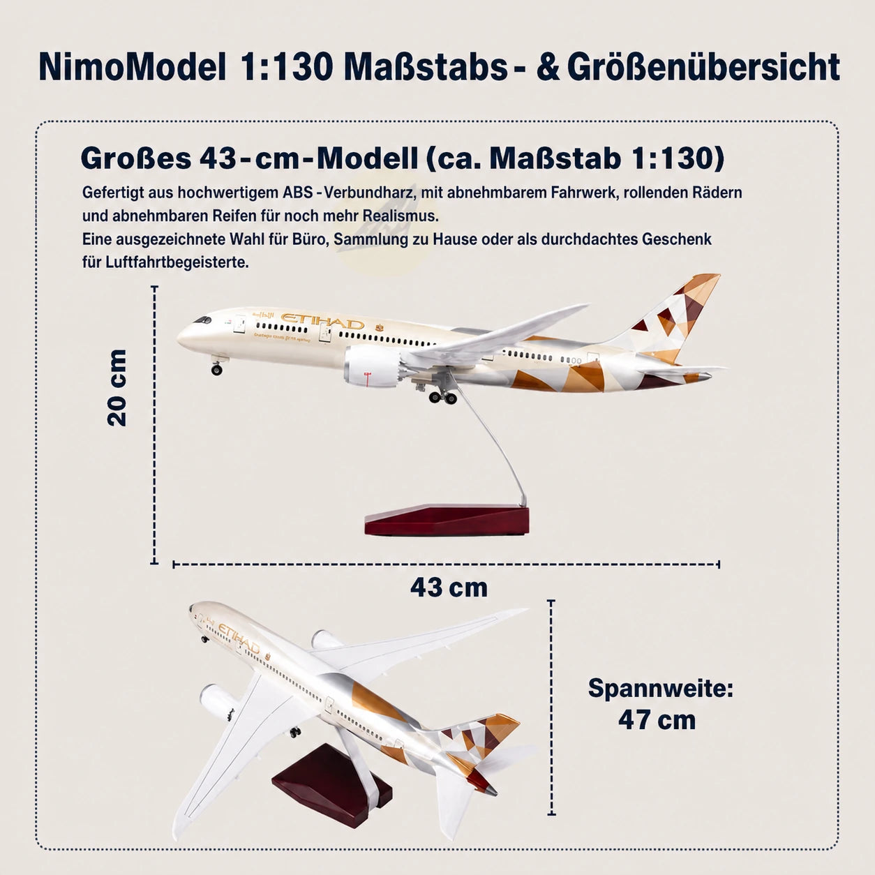 Etihad Airways Boeing 787-9 Dreamliner – Modell im Maßstab 1:130