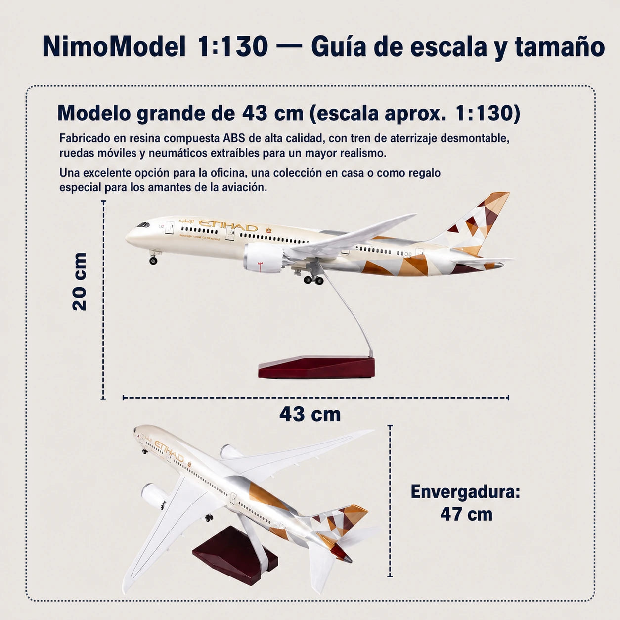 Modelo Etihad Airways Boeing 787-9 Dreamliner a escala 1:130