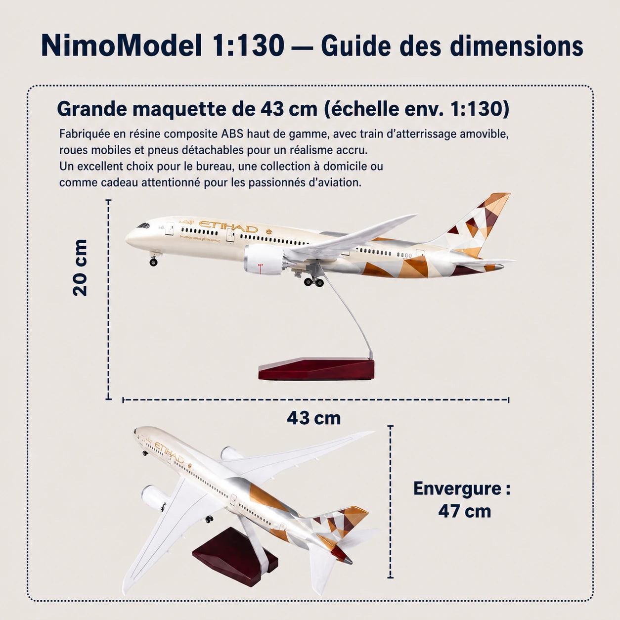 Maquette Etihad Airways Boeing 787-9 Dreamliner à l’échelle 1:130