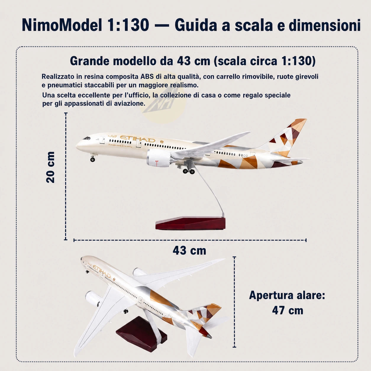 Modello Etihad Airways Boeing 787-9 Dreamliner in scala 1:130
