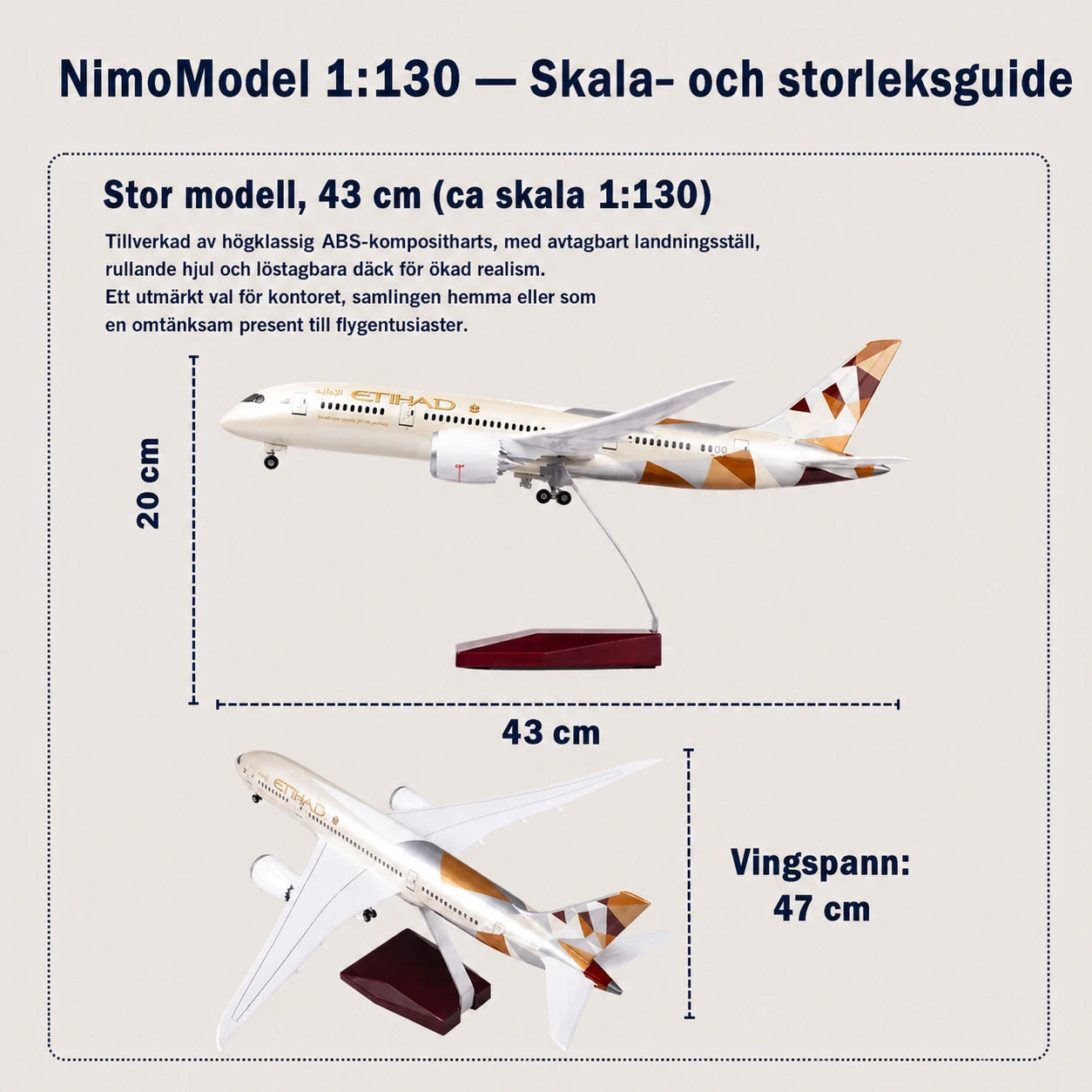 Etihad Airways Boeing 787-9 Dreamliner modell i skala 1:130