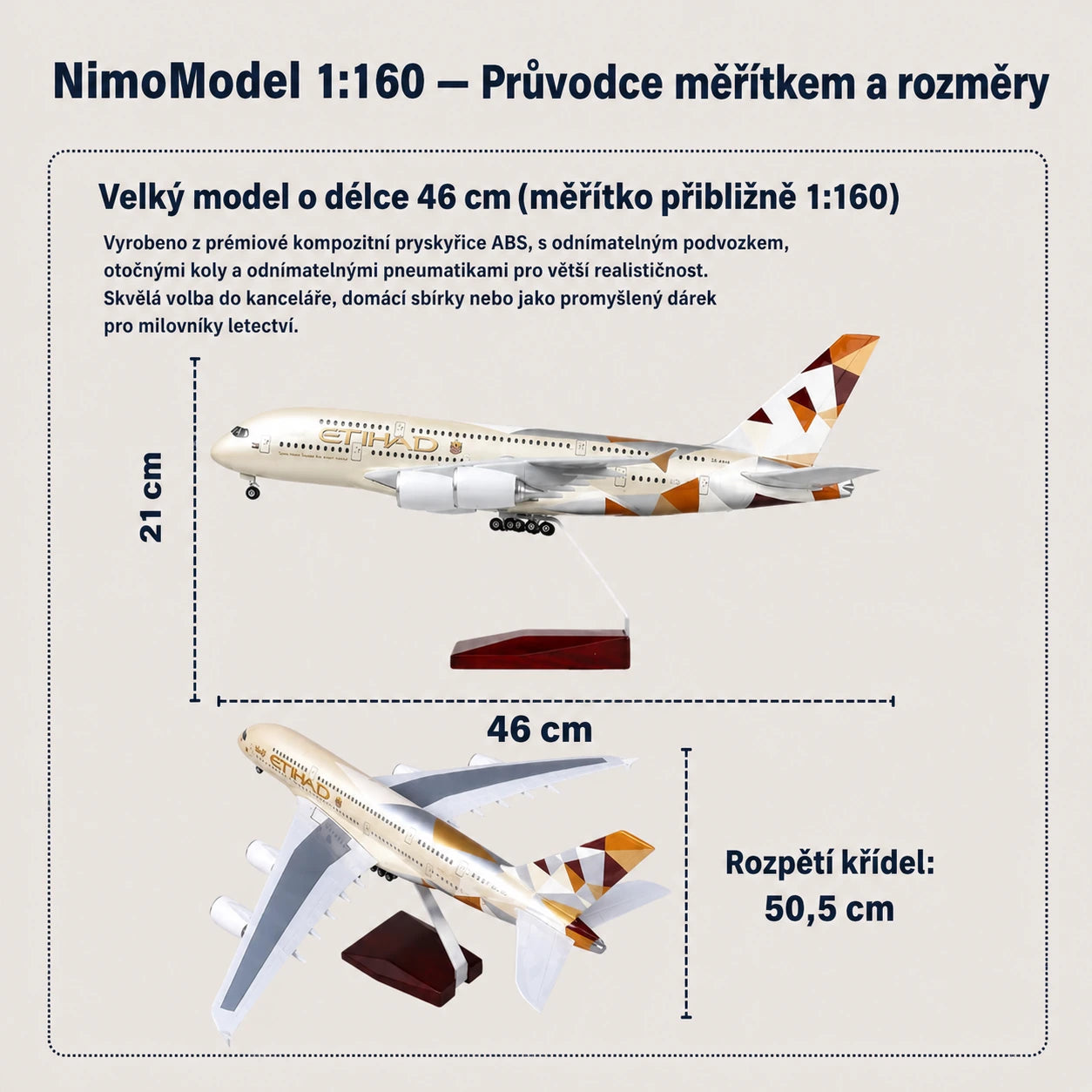 Model Etihad Airways Airbus A380 v měřítku 1:160