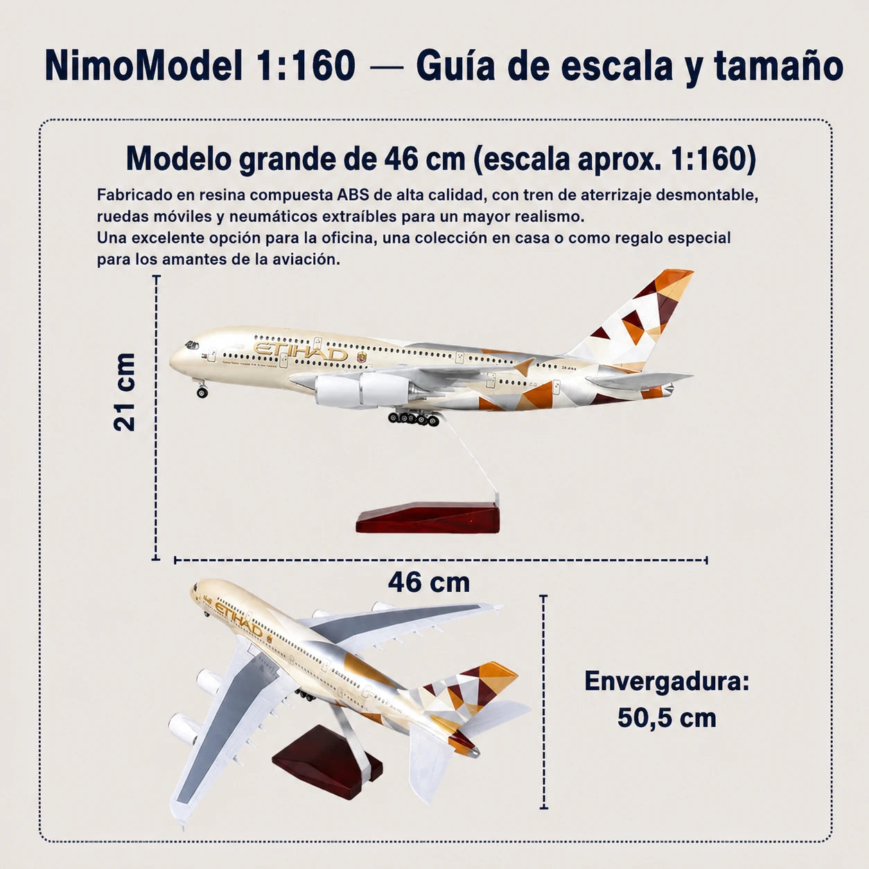 Modelo Etihad Airways Airbus A380 a escala 1:160