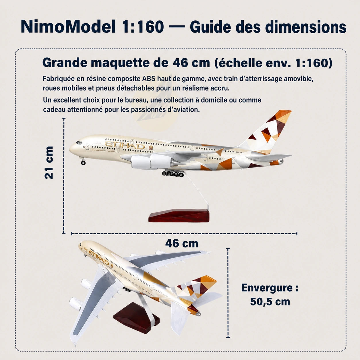 Maquette Etihad Airways Airbus A380 à l’échelle 1:160