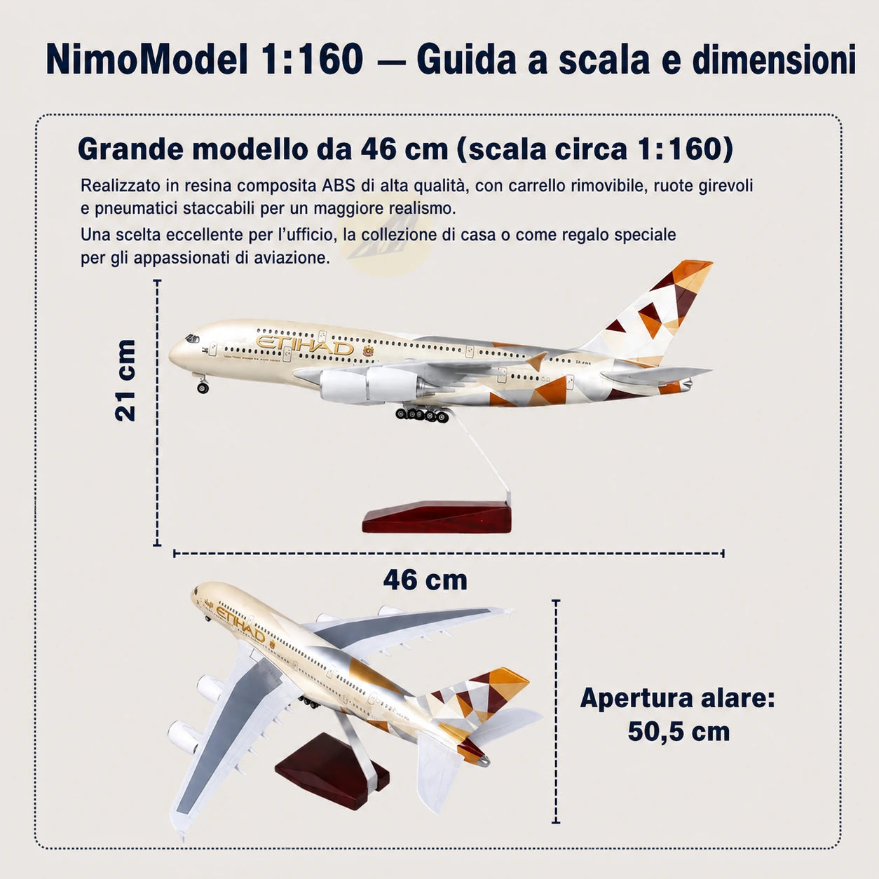 Modello Etihad Airways Airbus A380 in scala 1:160