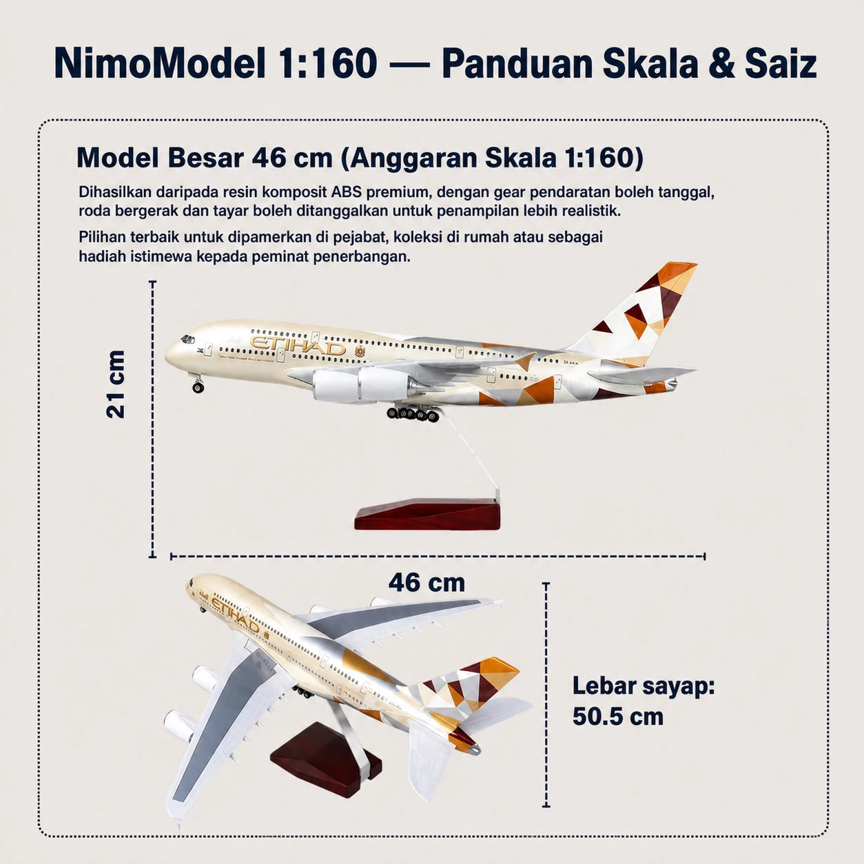 Model Etihad Airways Airbus A380 Skala 1:160