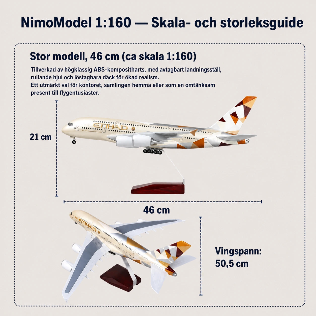 Etihad Airways Airbus A380 modell i skala 1:160