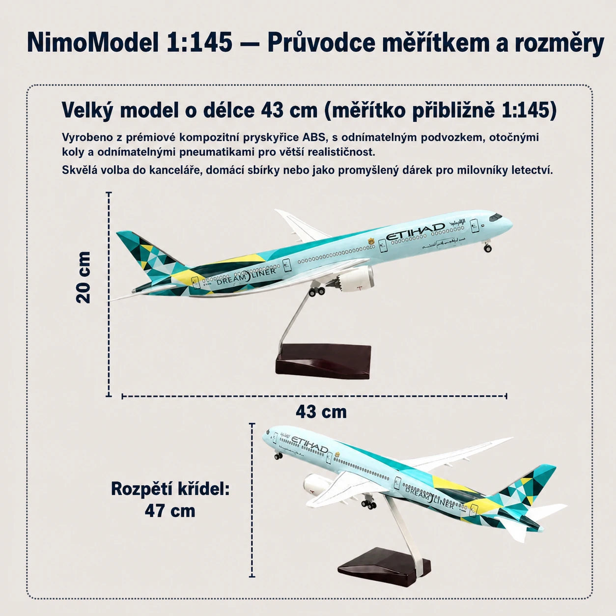 Model Etihad Airways Boeing 787-10 Dreamliner Greenliner v měřítku 1:145