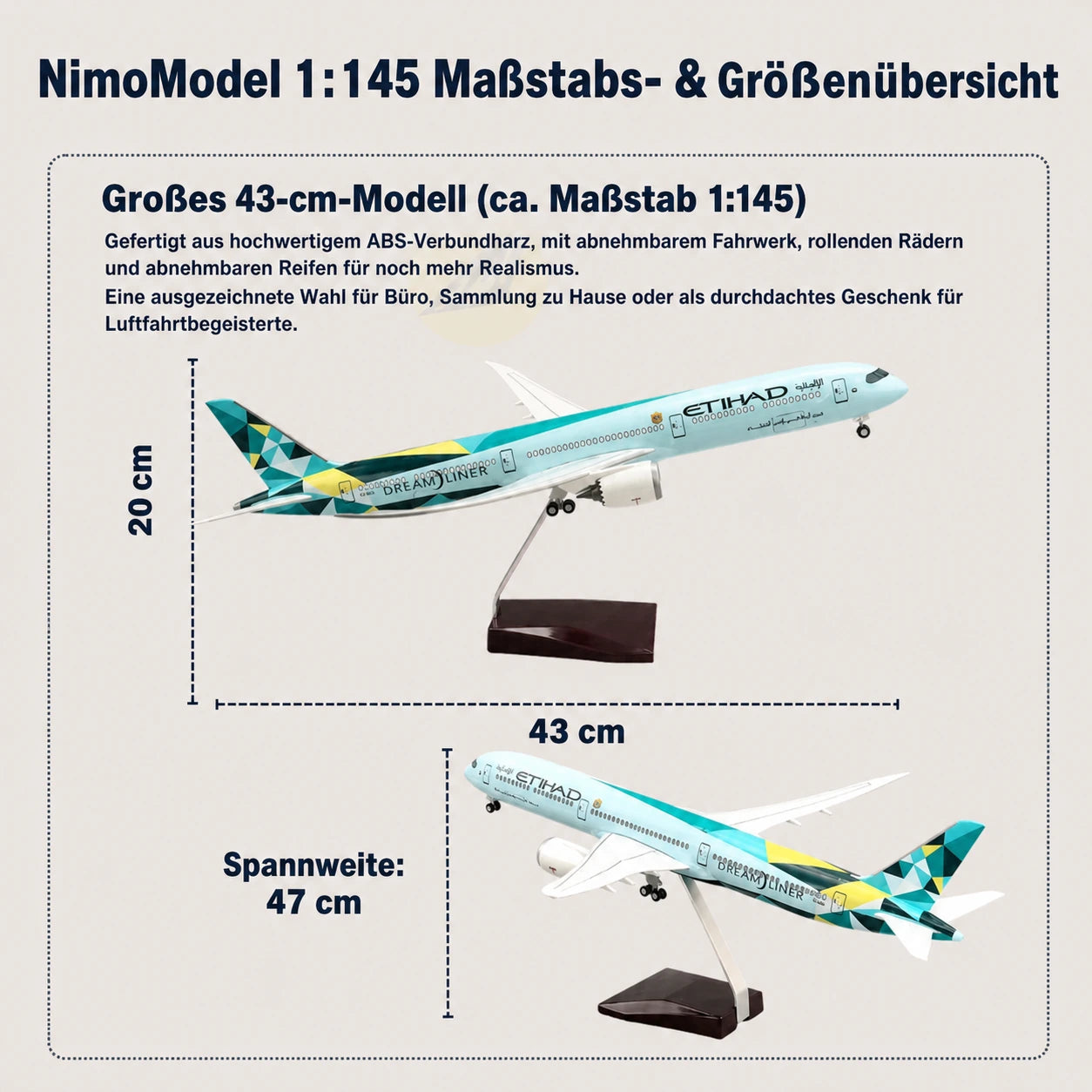 Etihad Airways Boeing 787-10 Dreamliner Greenliner Edition – Modell im Maßstab 1:145