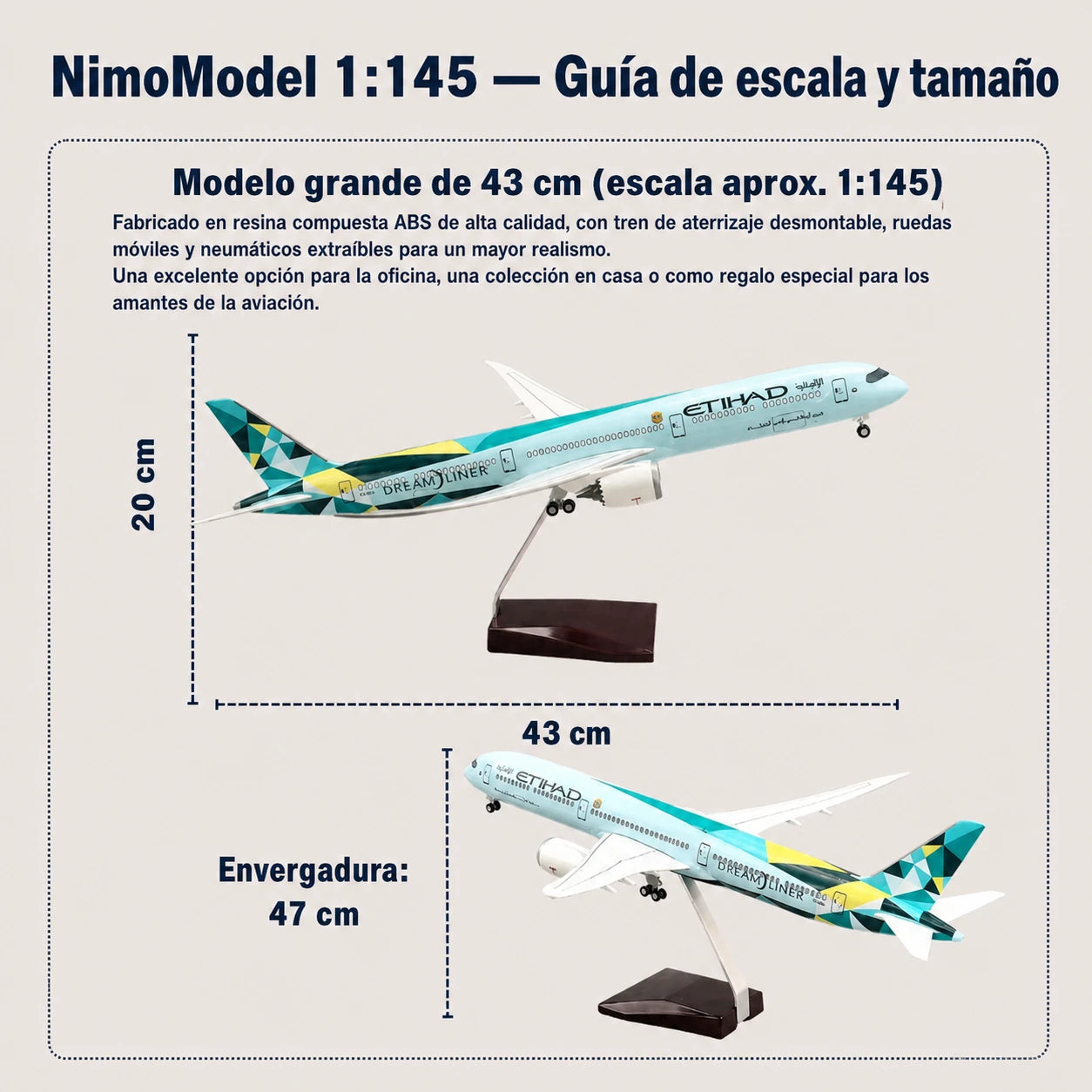 Modelo Etihad Airways Boeing 787-10 Dreamliner Greenliner a escala 1:145