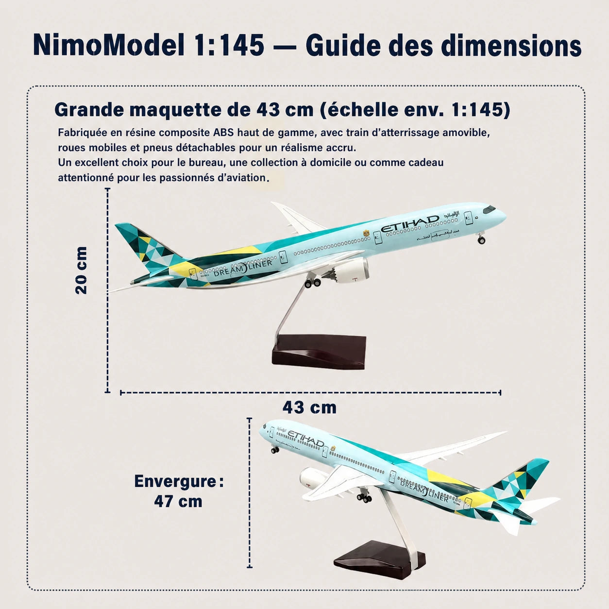 Maquette Etihad Airways Boeing 787-10 Dreamliner Greenliner à l’échelle 1:145