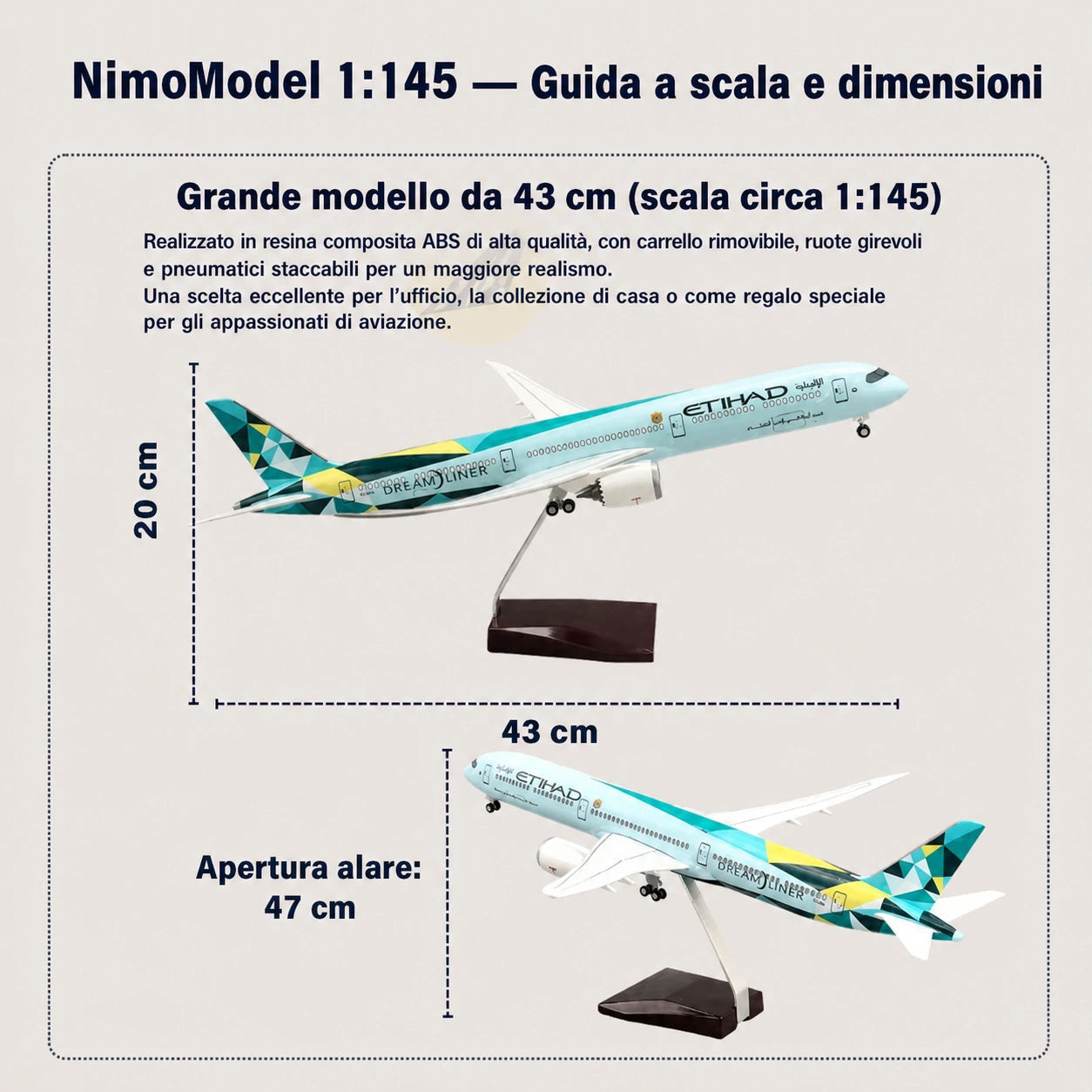 Modello Etihad Airways Boeing 787-10 Dreamliner Greenliner in scala 1:145