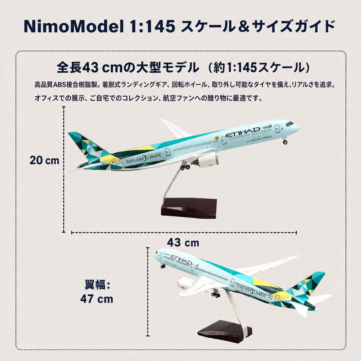 エティハド航空 ボーイング787-10 ドリームライナー グリーンライナー特別塗装 1:145スケールモデル