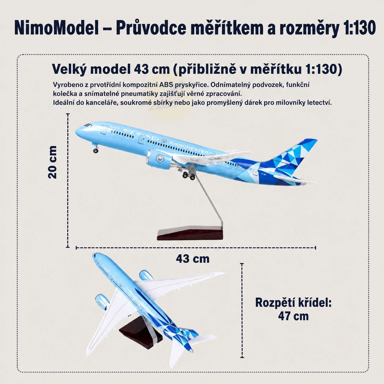 Model Etihad Airways Boeing 787 Manchester City Edition v měřítku 1:130